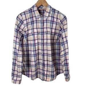 Orvis Plaid Long-Sleeve Button-Up Hiking Fishing Travel Shirt Womens M Pink Blue